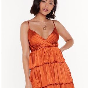 orange satin mini dress